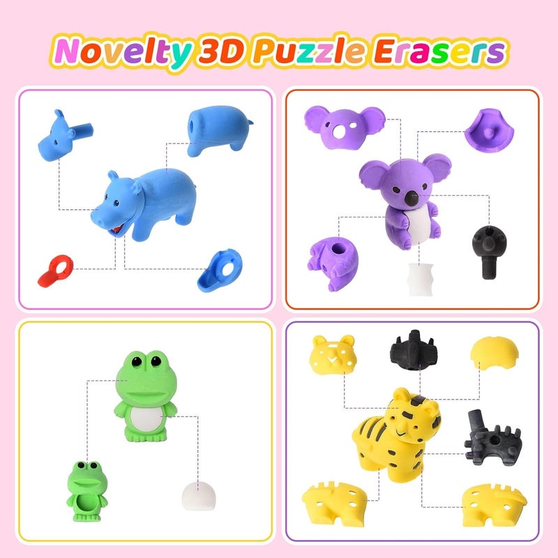 Kaemi 120Pcs Animal Erasers for Kids Desk Pets Bulk 3D Erasers Take Apart Pencil Puzzle Erasers Toys for Party Favors Treasure Box Games Prizes - Image 4